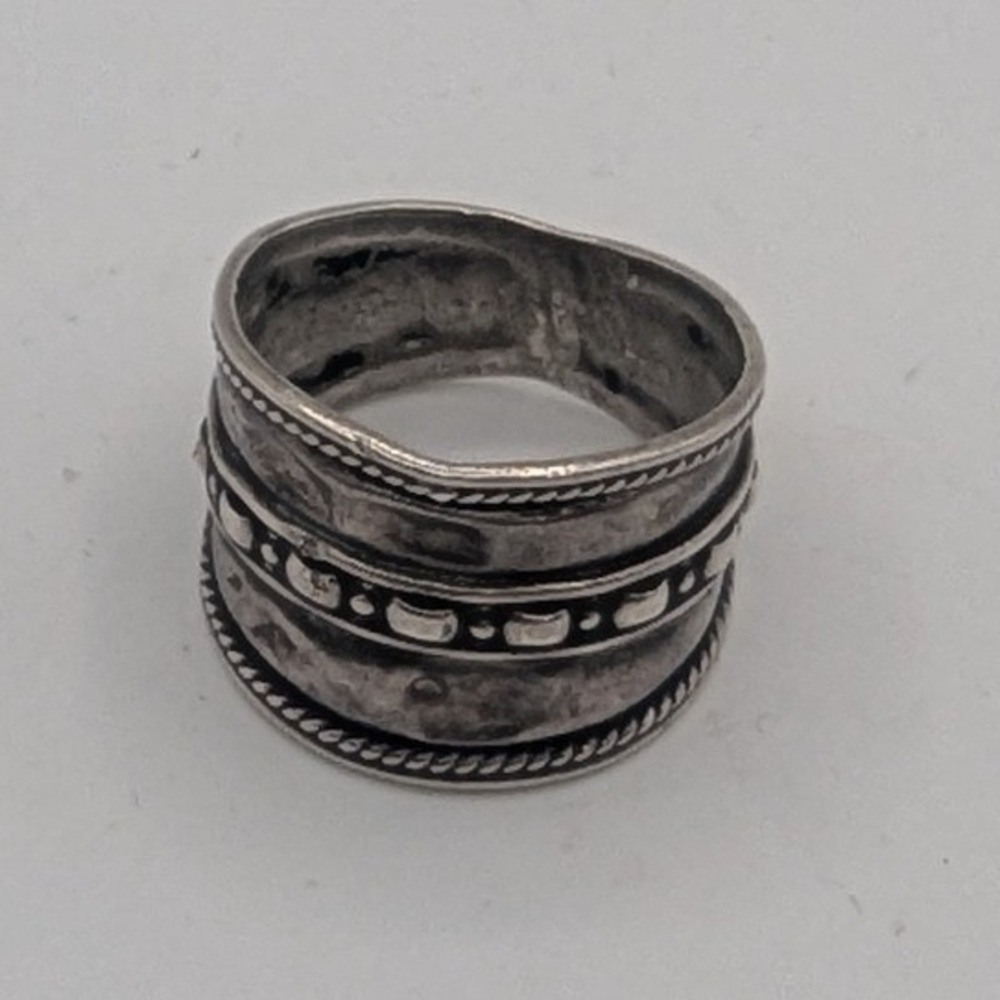 925 Sterling Silver Wide Multi Row Textured Band Ring Size 10.5 Oxidized Boho